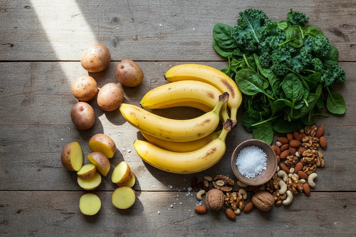 Electrolyte-rich whole foods like bananas, greens, potatoes and nuts