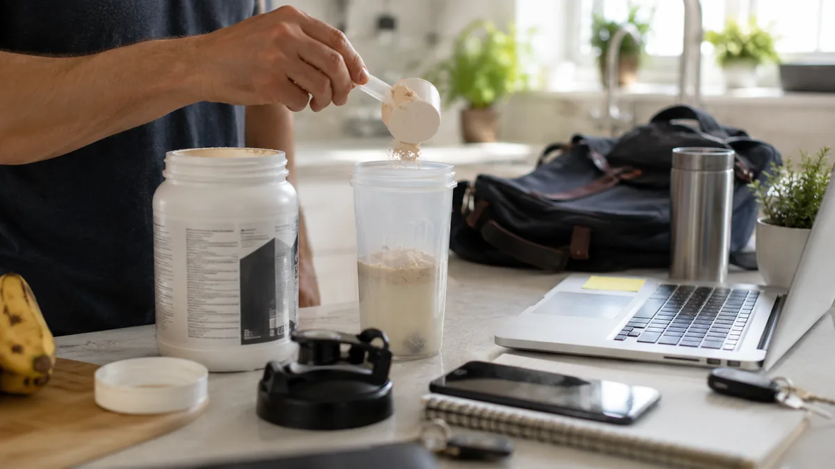 Making a quick protein shake on a busy morning when real food isn't convenient